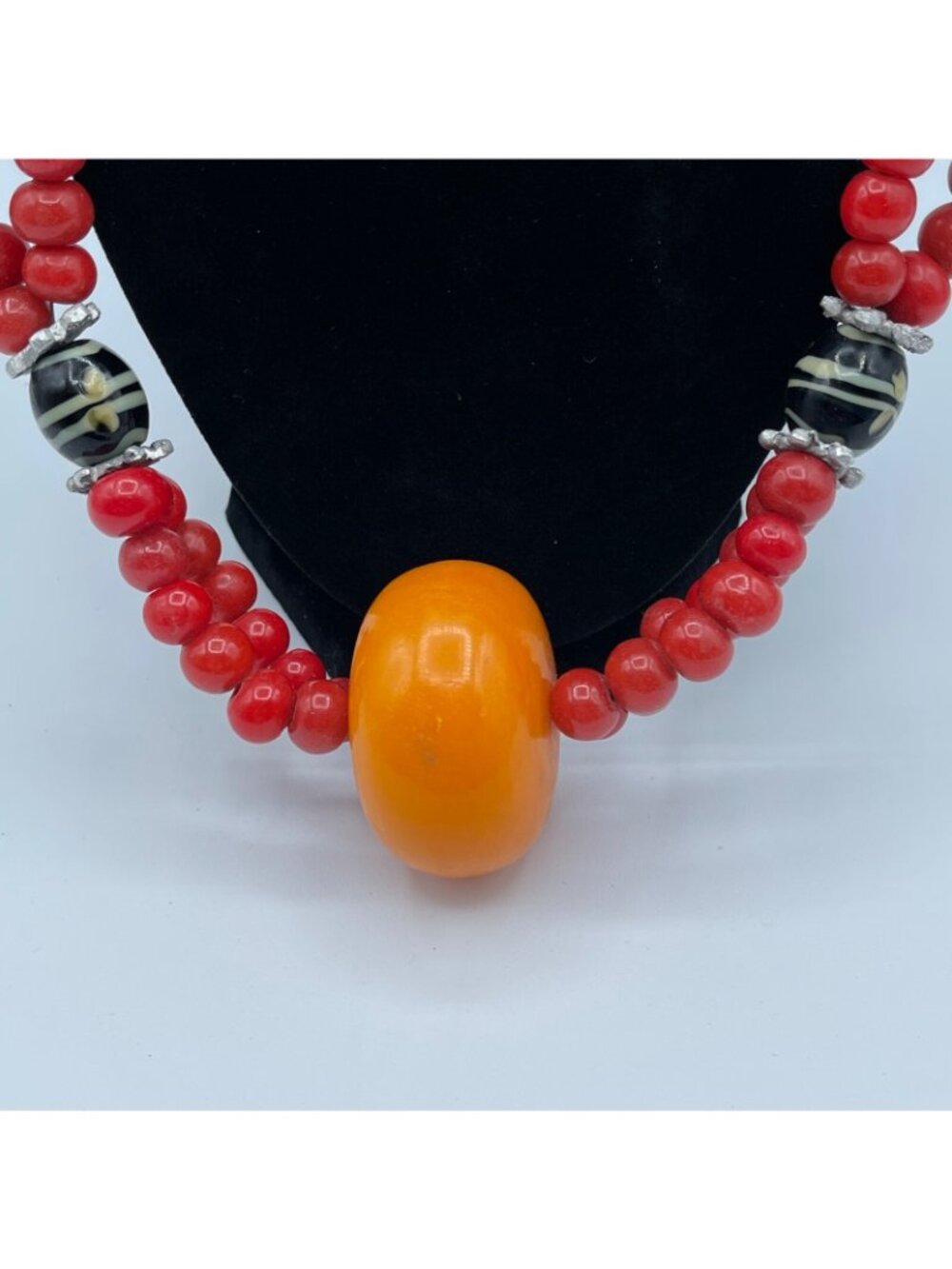 Tibetan Necklace Sherpa Butterscotch Amber and "Coral" Wound Beads RARE Vintage - Picture 8 of 12